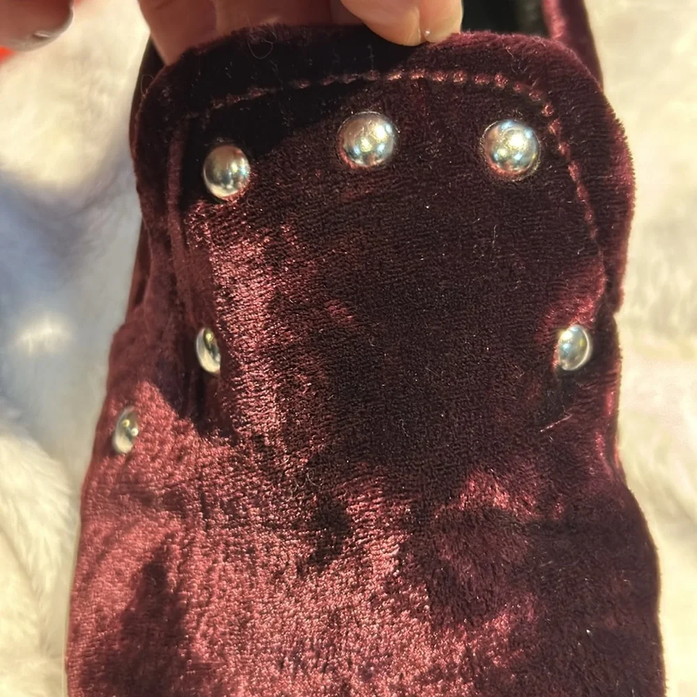 NOELLE Rebecca Minkoff Maroon Velvet‎ Studded Slip On Platform Sneaker